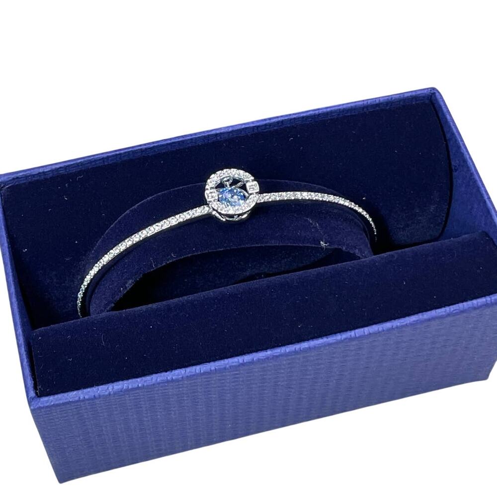 Swarovski Crystal Blue Sparkling Dance Collection Rhodium Plated White Bangle
